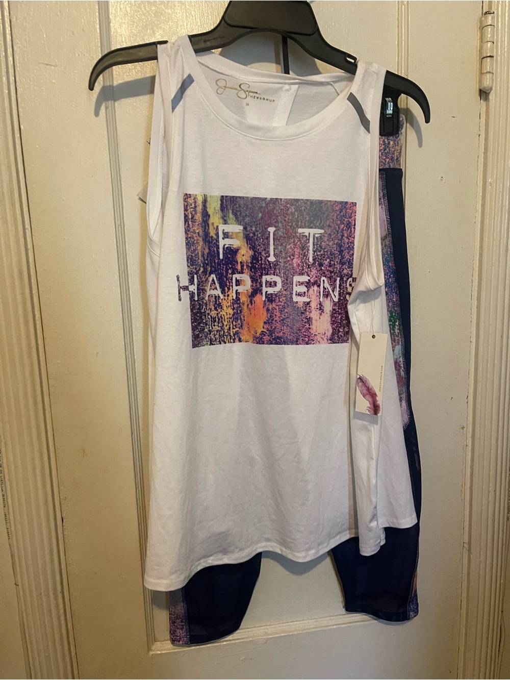 Jessica Simpson White Tank Top with ‘Fit Happens' with matching leggings